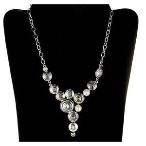 Silver Rhinestone Pearl Drop Statement Necklace